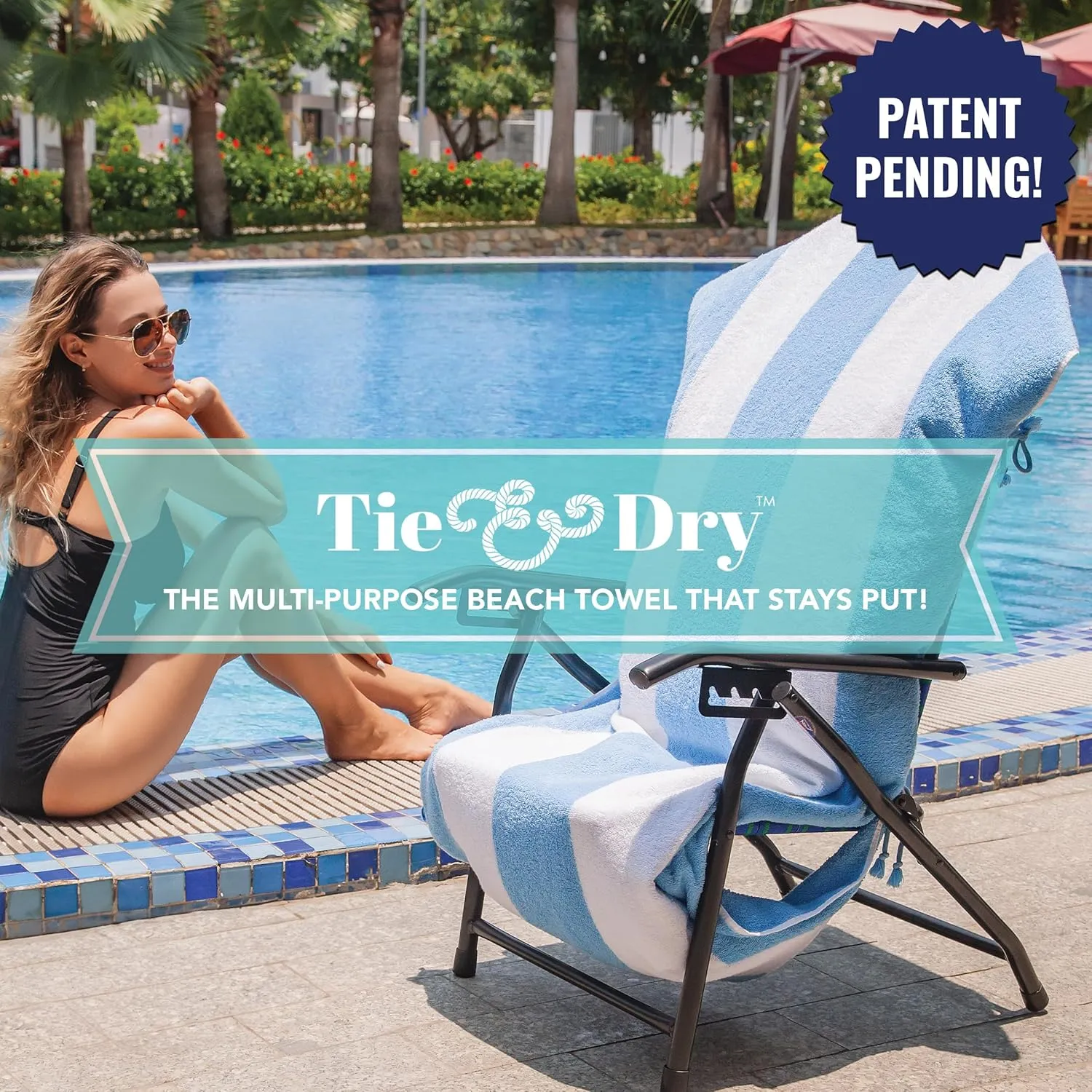Arkwright Tie-and-Dry Beach Towel, 2-Pack, Clip-Free Pool Chair Cover with Rope Ties Holder for Outdoor Patio Chaise Lounge, 420GSM Cabana Stripe, Oversized 30 x 70 in, White Pepper Beige