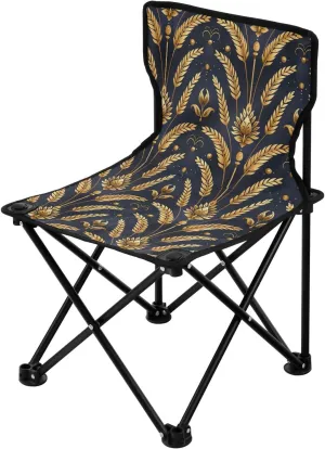 Art Rice Ears Gold Black Collapsible Camping Chair Lightweight Beach Chair Backpack Carry Bag Included