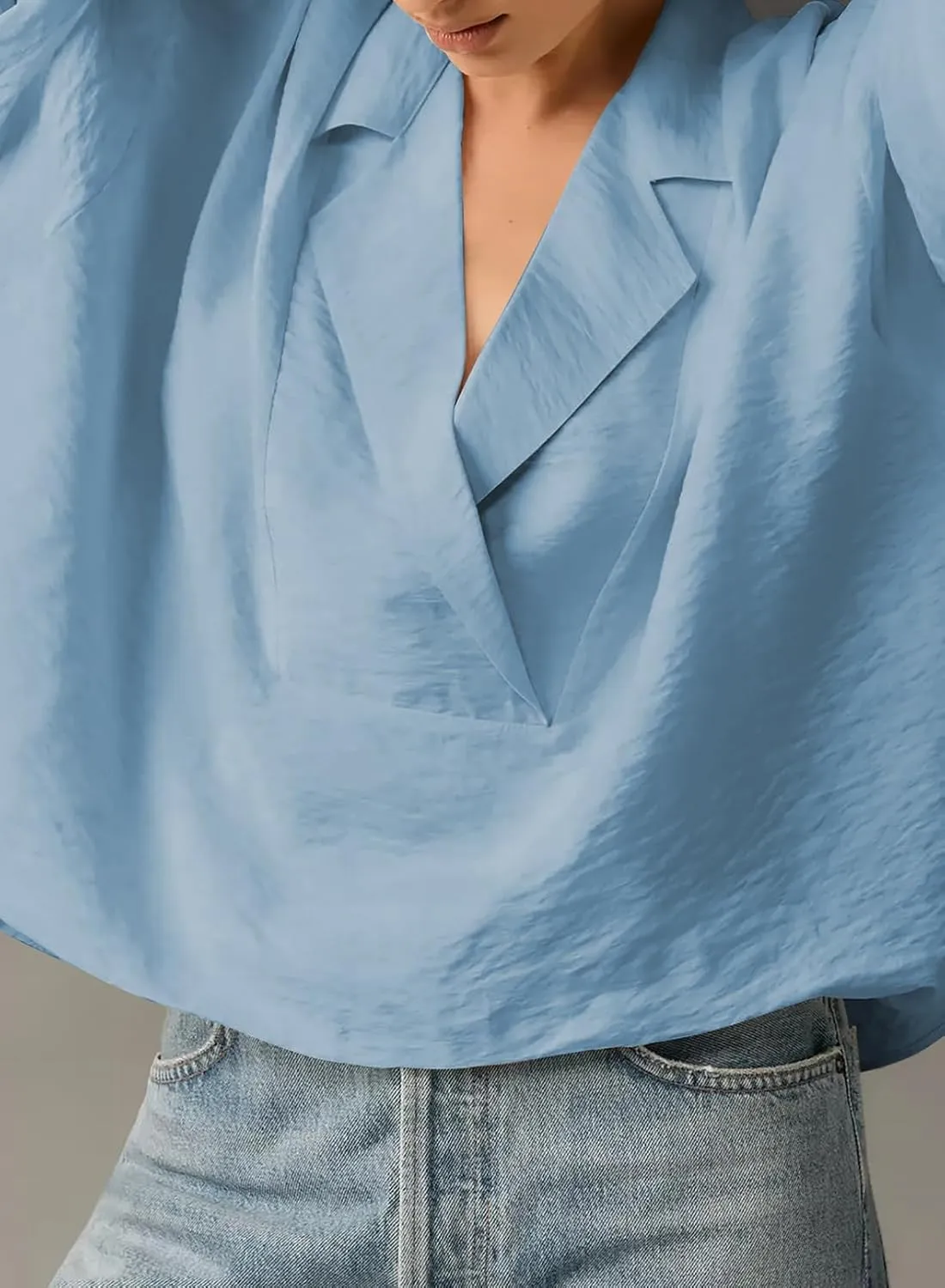 Astylish Womens Dressy Casual Blouse Business Short Sleeve Collared Tops Placket V Neck Work Shirt