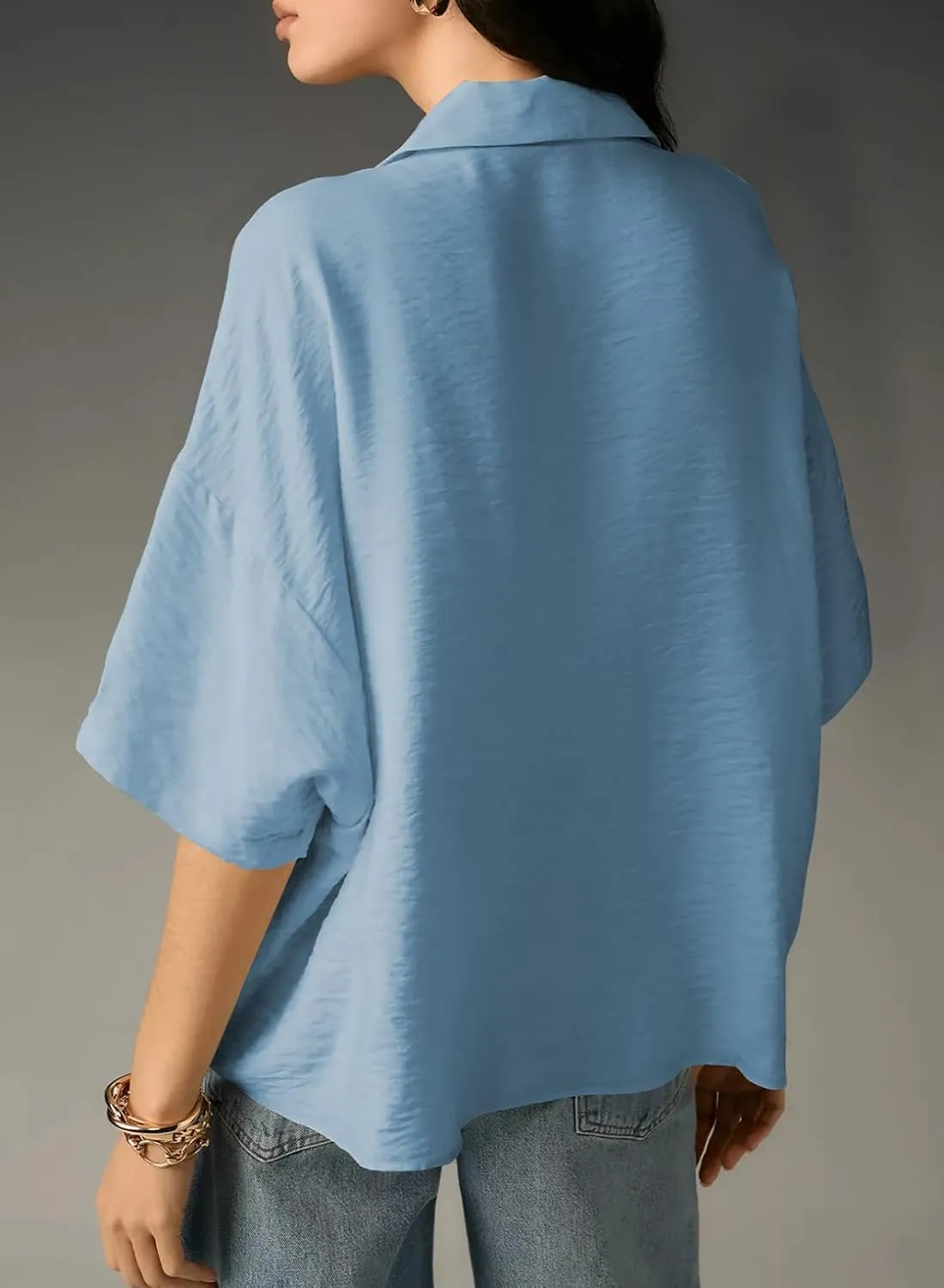 Astylish Womens Dressy Casual Blouse Business Short Sleeve Collared Tops Placket V Neck Work Shirt