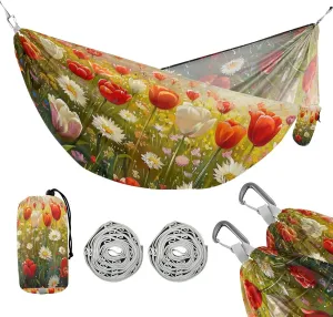 ATTX Colorful Flowers Painting Camping Hammock - Lightweight & Portable Hammocks, Heavy Duty 330lbs Capacity for Indoor, Hiking, Backpacking, Travel, Backyard, Beach#205
