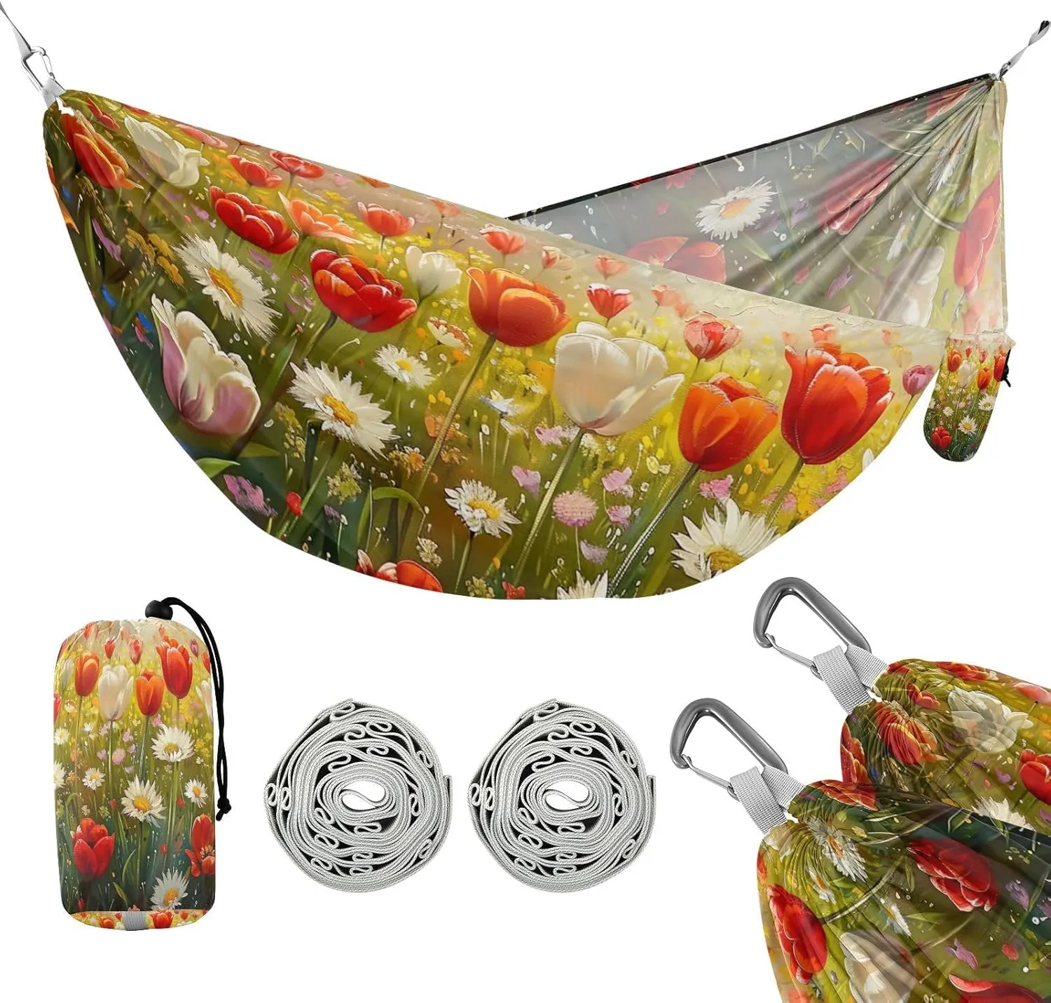 ATTX Colorful Flowers Painting Camping Hammock - Lightweight & Portable Hammocks, Heavy Duty 330lbs Capacity for Indoor, Hiking, Backpacking, Travel, Backyard, Beach#205