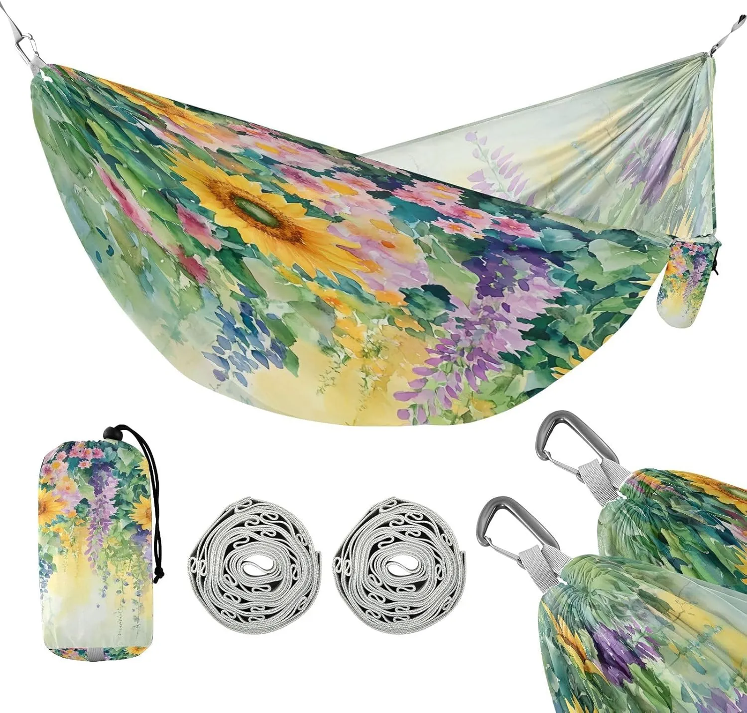 ATTX Watercolor Sunflowers Painting Camping Hammock - Lightweight & Portable Hammocks, Heavy Duty 330lbs Capacity for Indoor, Hiking, Backpacking, Travel, Backyard, Beach#561
