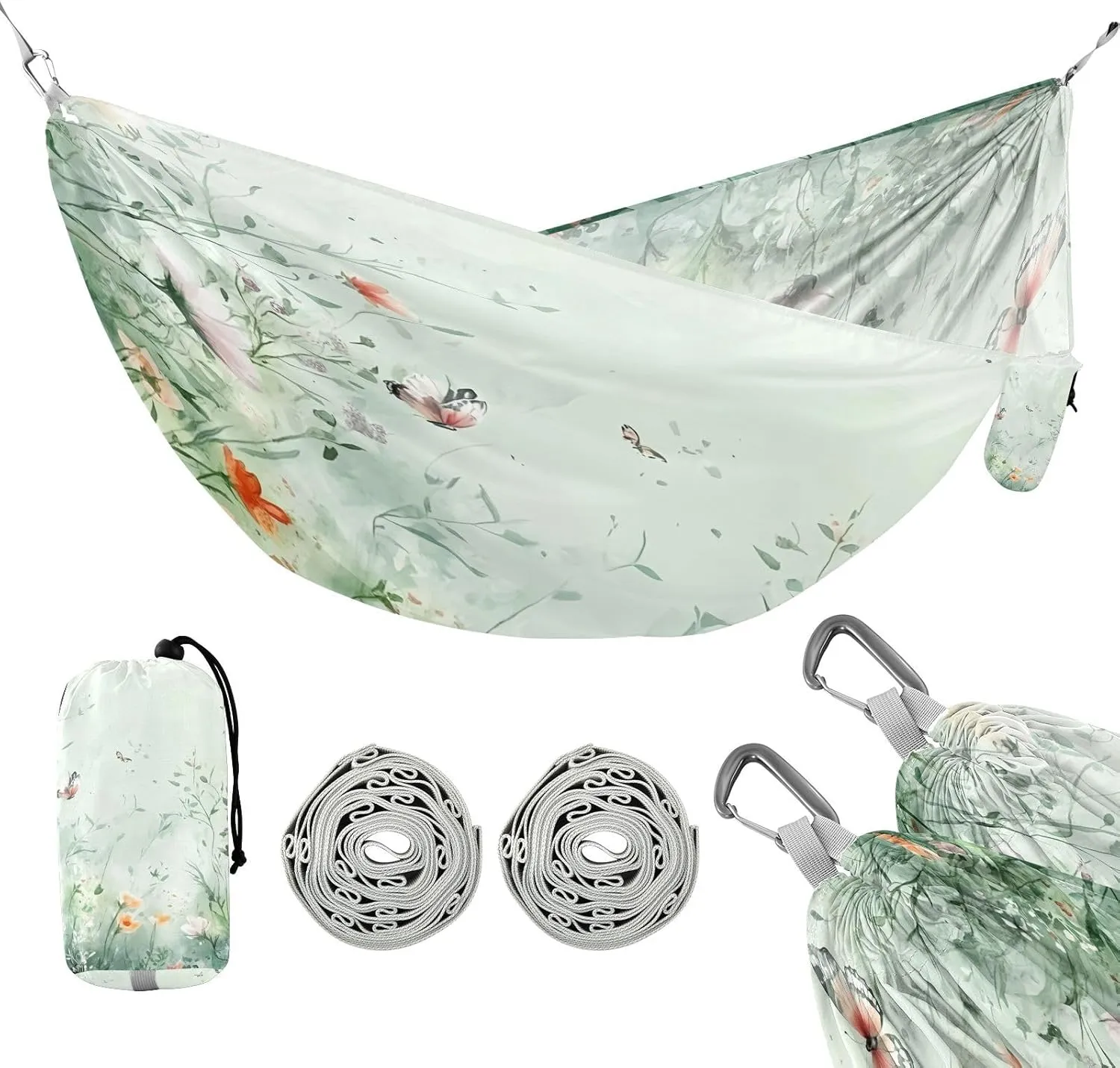 ATTX Watercolor Wildflowers Camping Hammock - Lightweight & Portable Hammocks, Heavy Duty 330lbs Capacity for Indoor, Hiking, Backpacking, Travel, Backyard, Beach#563