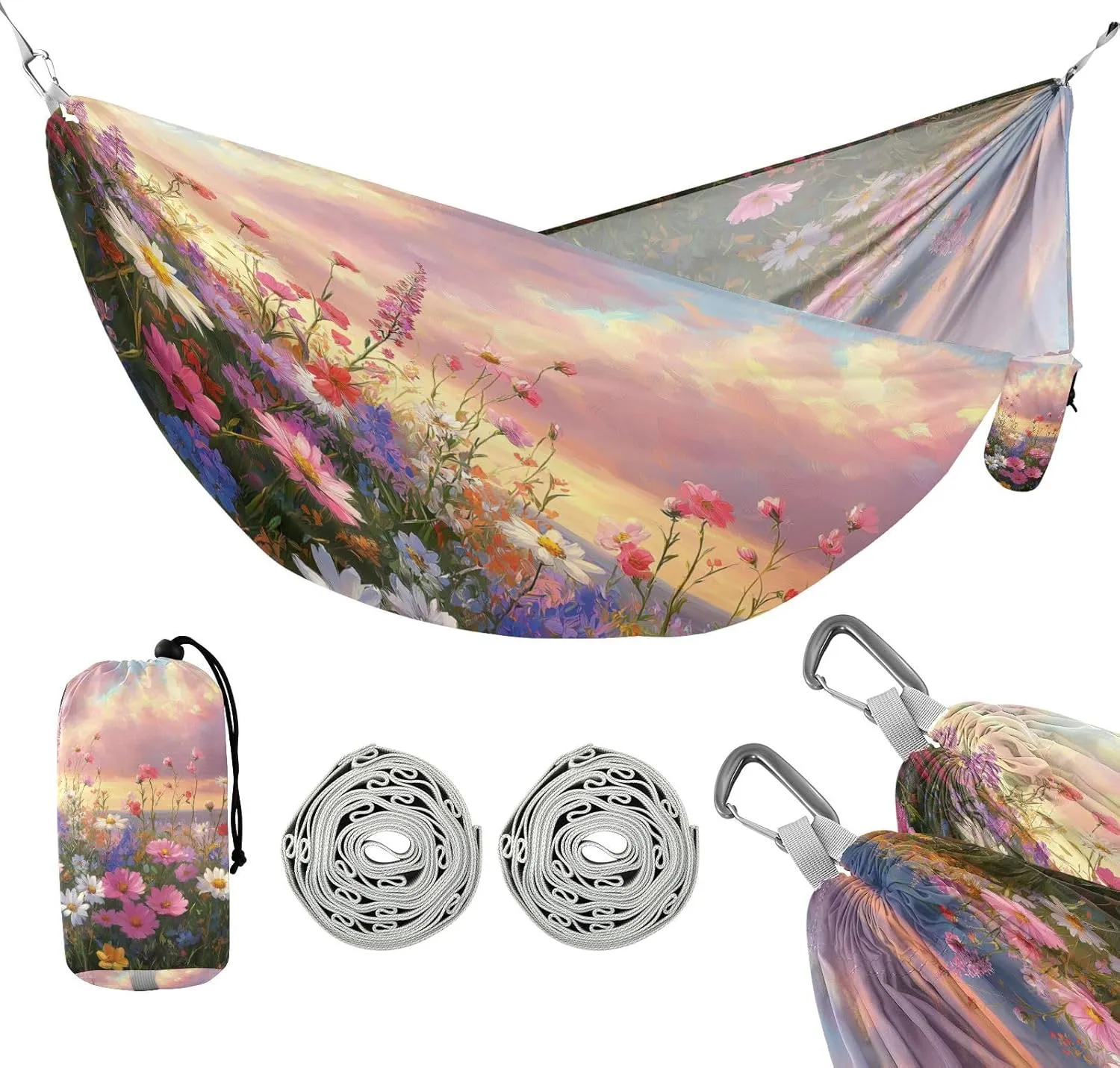 ATTX Wildflowers by The Sea Camping Hammock - Lightweight & Portable Hammocks, Heavy Duty 330lbs Capacity for Indoor, Hiking, Backpacking, Travel, Backyard, Beach#443