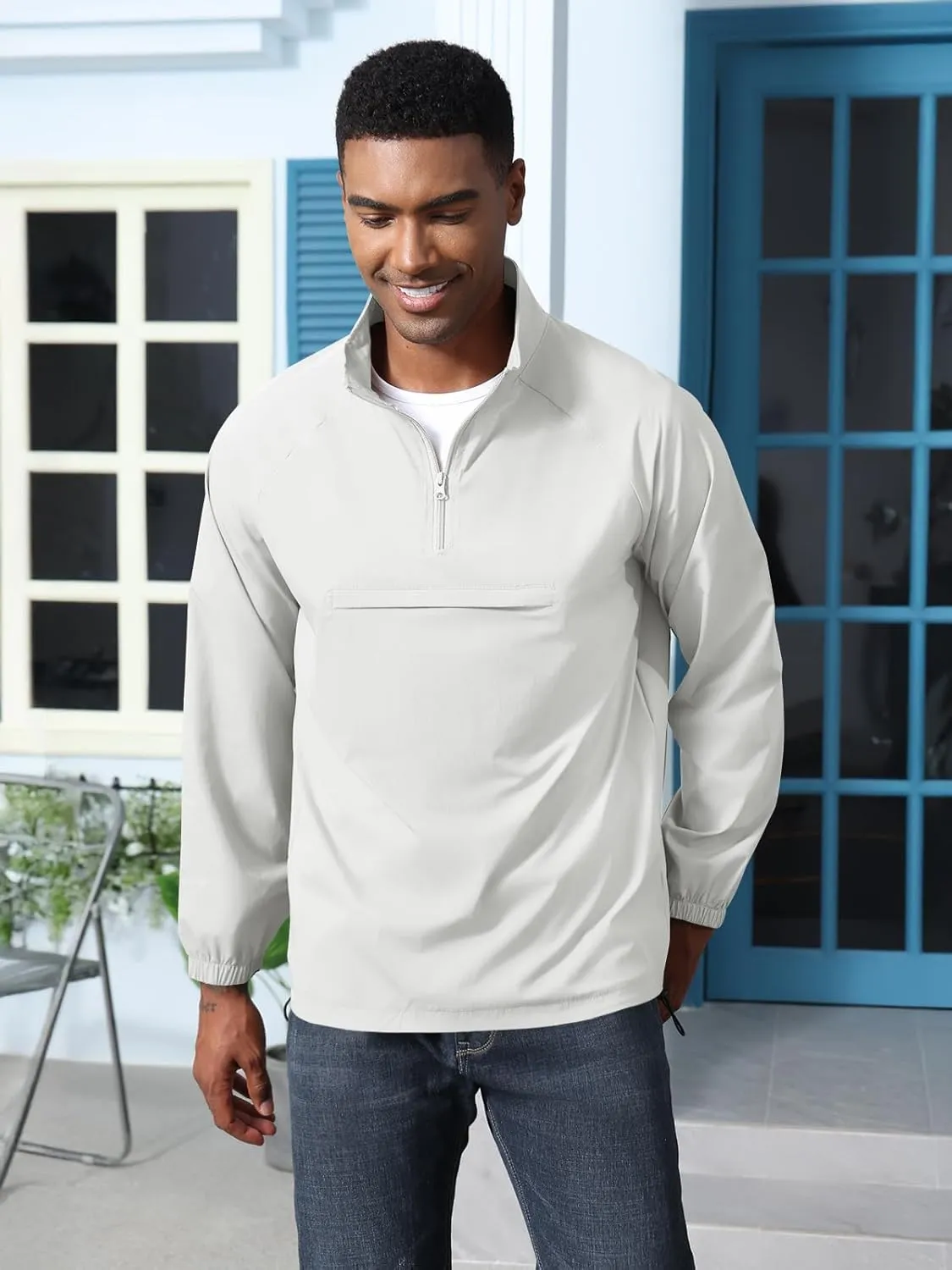 Aulemen Men's Casual Quarter Zip Pullover-Athletic Lightweight Jackets Hiking Golf for Men Mock Neck with Pockets