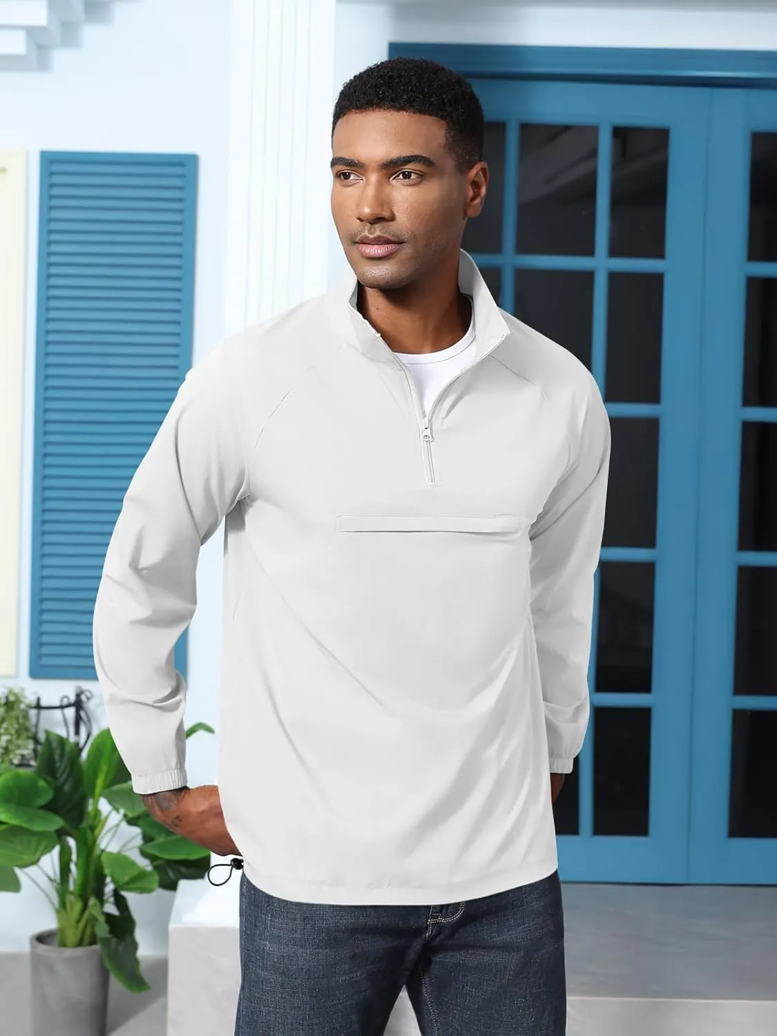 Aulemen Men's Casual Quarter Zip Pullover-Athletic Lightweight Jackets Hiking Golf for Men Mock Neck with Pockets