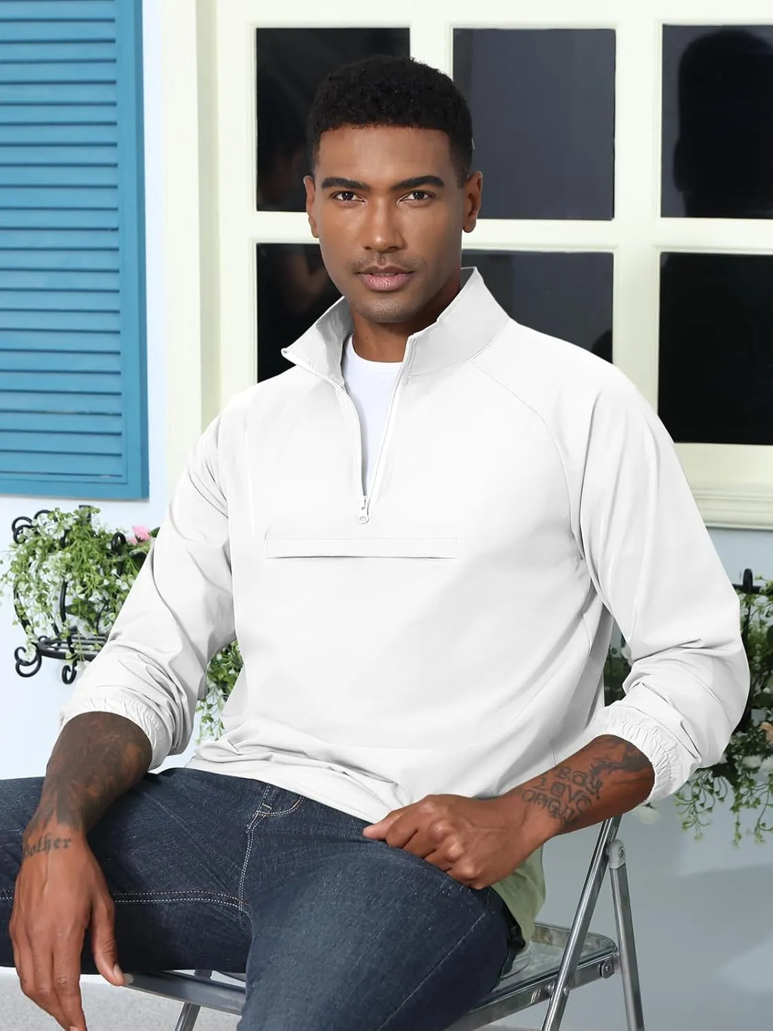 Aulemen Men's Casual Quarter Zip Pullover-Athletic Lightweight Jackets Hiking Golf for Men Mock Neck with Pockets