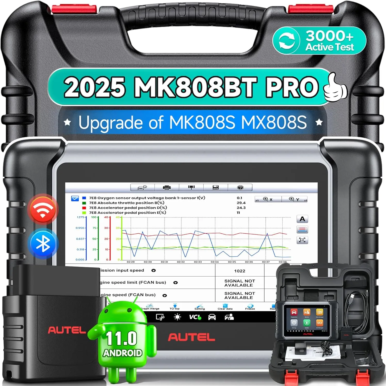 Autel Scanner MaxiCOM MK808BT PRO, 2025 2.0 Full Bidirectional Diagnostic Tool as MK900 MX900 MK900BT, Pro Ver. of MK808S MX808S, 3000  Test, 28  Service, All System, Brake Bleed, Injector Coding, FCA
