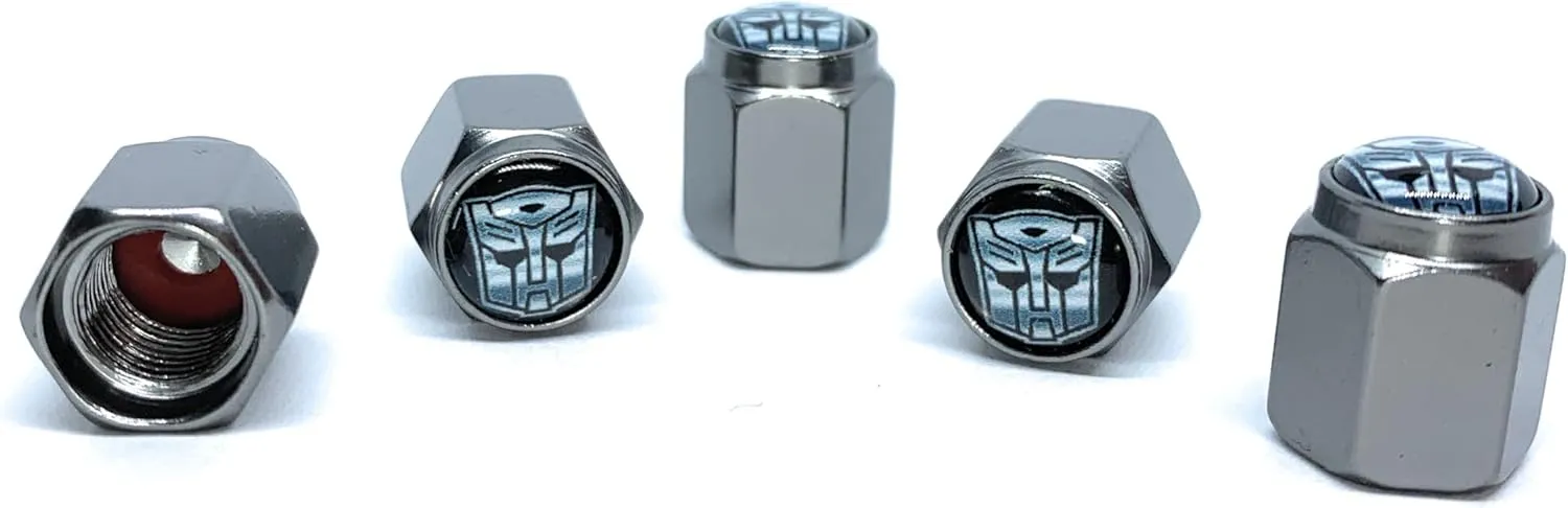 Autobots Decepticons - Premium Universal and Durable Metal Valve Stem Covers (5-Pack): Compatible with Cars, SUV's, Trucks, Motorcycles & Bikes, Hexagonal Design & Rubber Seal.