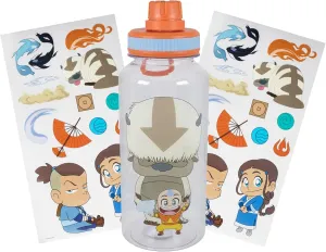 Avatar: The Last Airbender Chibi Aang & Appa 32-Ounce Water Bottle And Sticker Set | BPA-Free Plastic Water Jug With Leakproof Twist Spout Lid Sports Cap | Official Nickelodeon Collectible, Anime Gift