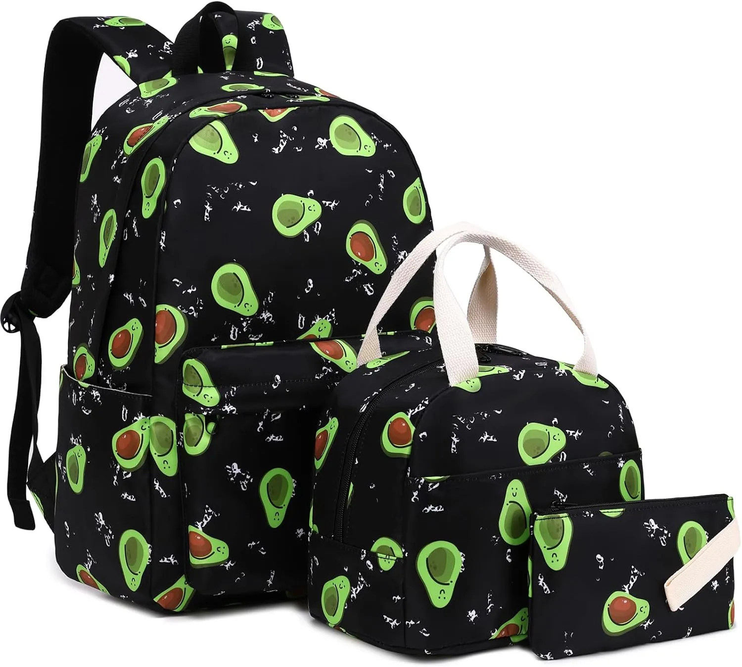 Avocado School Backpack for Teen Girls, 3-in-1 Kids Backpack Bookbag Set School Bags with Lunch Box Pencil Case