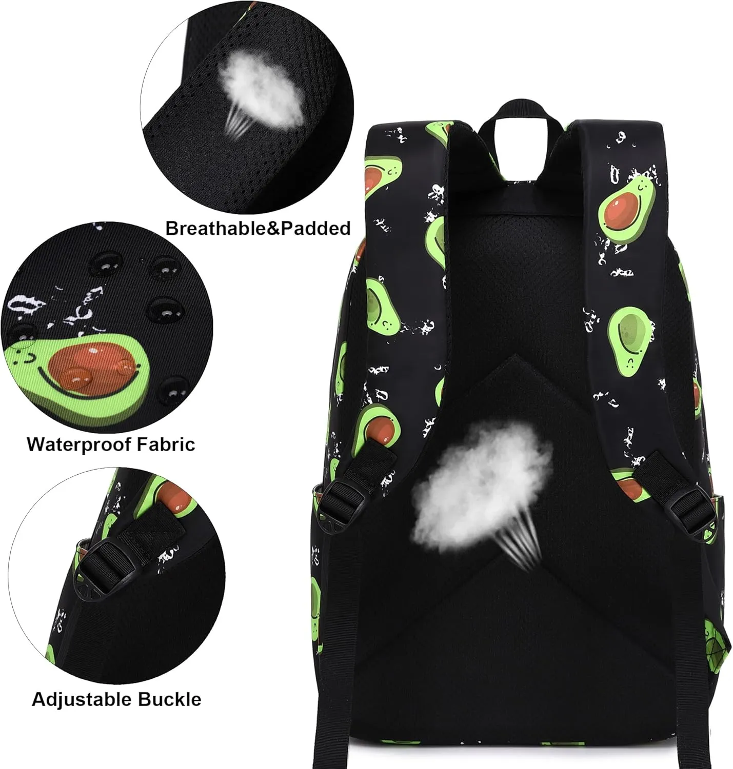 Avocado School Backpack for Teen Girls, 3-in-1 Kids Backpack Bookbag Set School Bags with Lunch Box Pencil Case