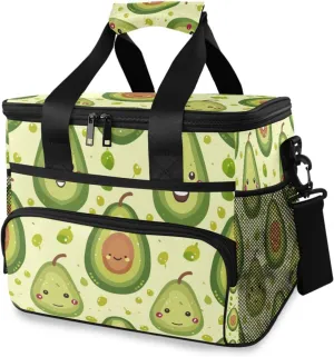 Avocado Tropical Fruits Cooler Bag Insulated Cooler Soft Sided Cooler 24 Can Portable Picnic Bag Large Leakproof Lunch Bag Box for Beach Grocery Camping Travel Car Men Women