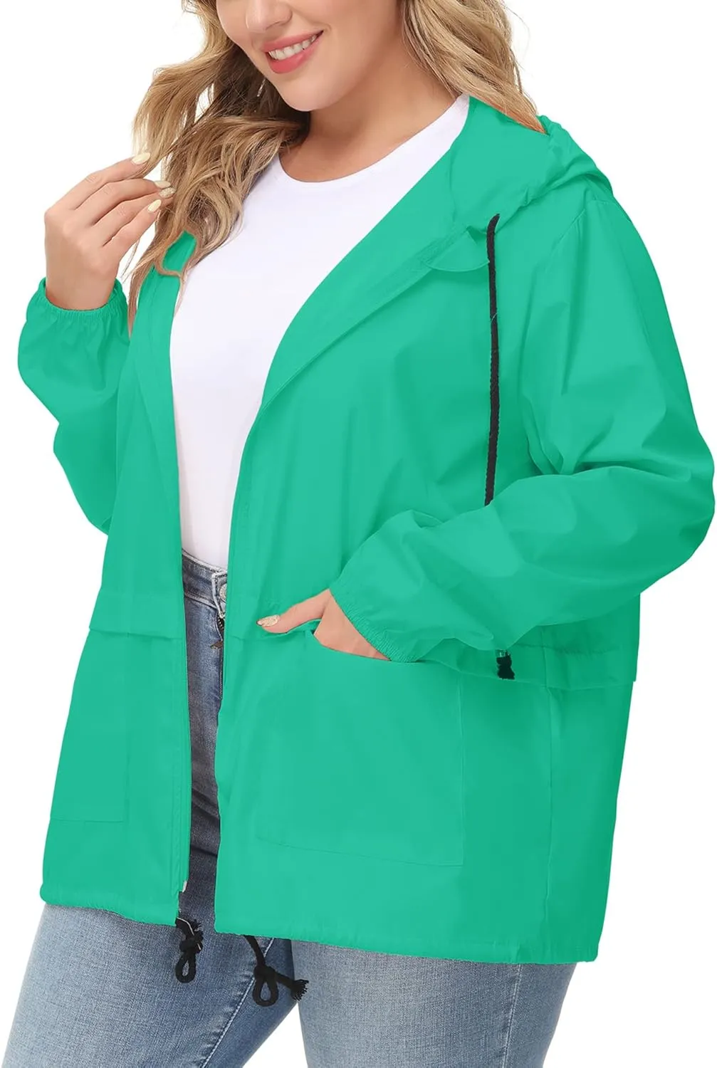 Avoogue Plus Size Raincoat Women Waterproof Rain Jacket Packable Outdoor Hooded Windbreaker
