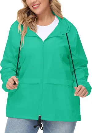 Avoogue Plus Size Raincoat Women Waterproof Rain Jacket Packable Outdoor Hooded Windbreaker
