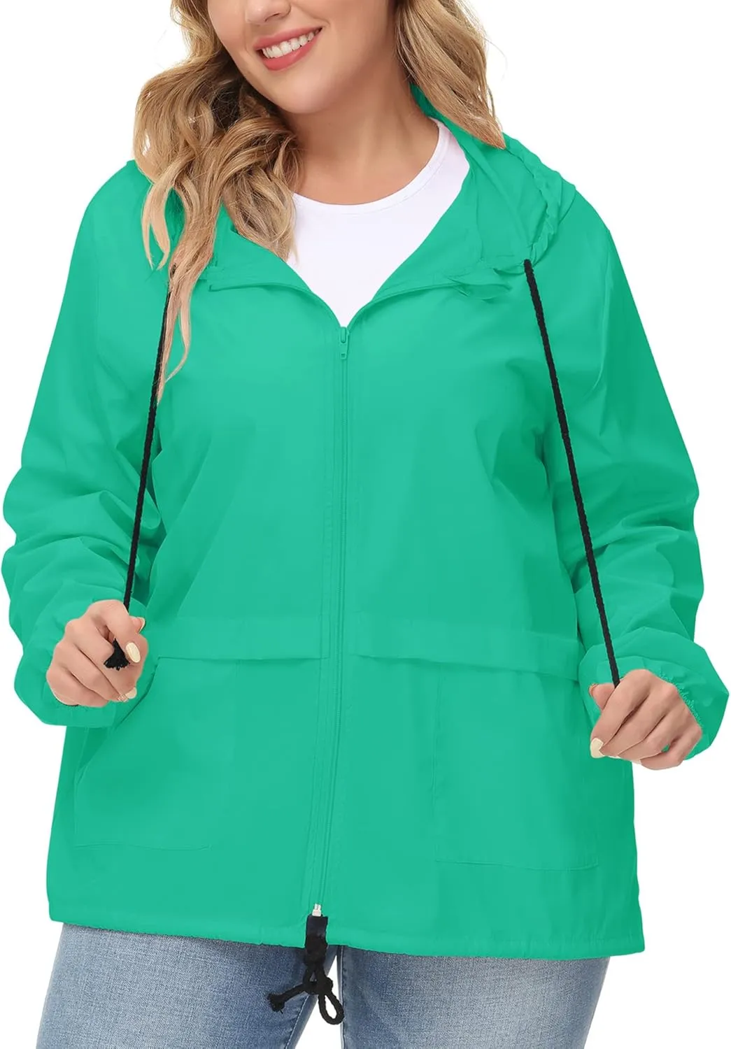 Avoogue Plus Size Raincoat Women Waterproof Rain Jacket Packable Outdoor Hooded Windbreaker