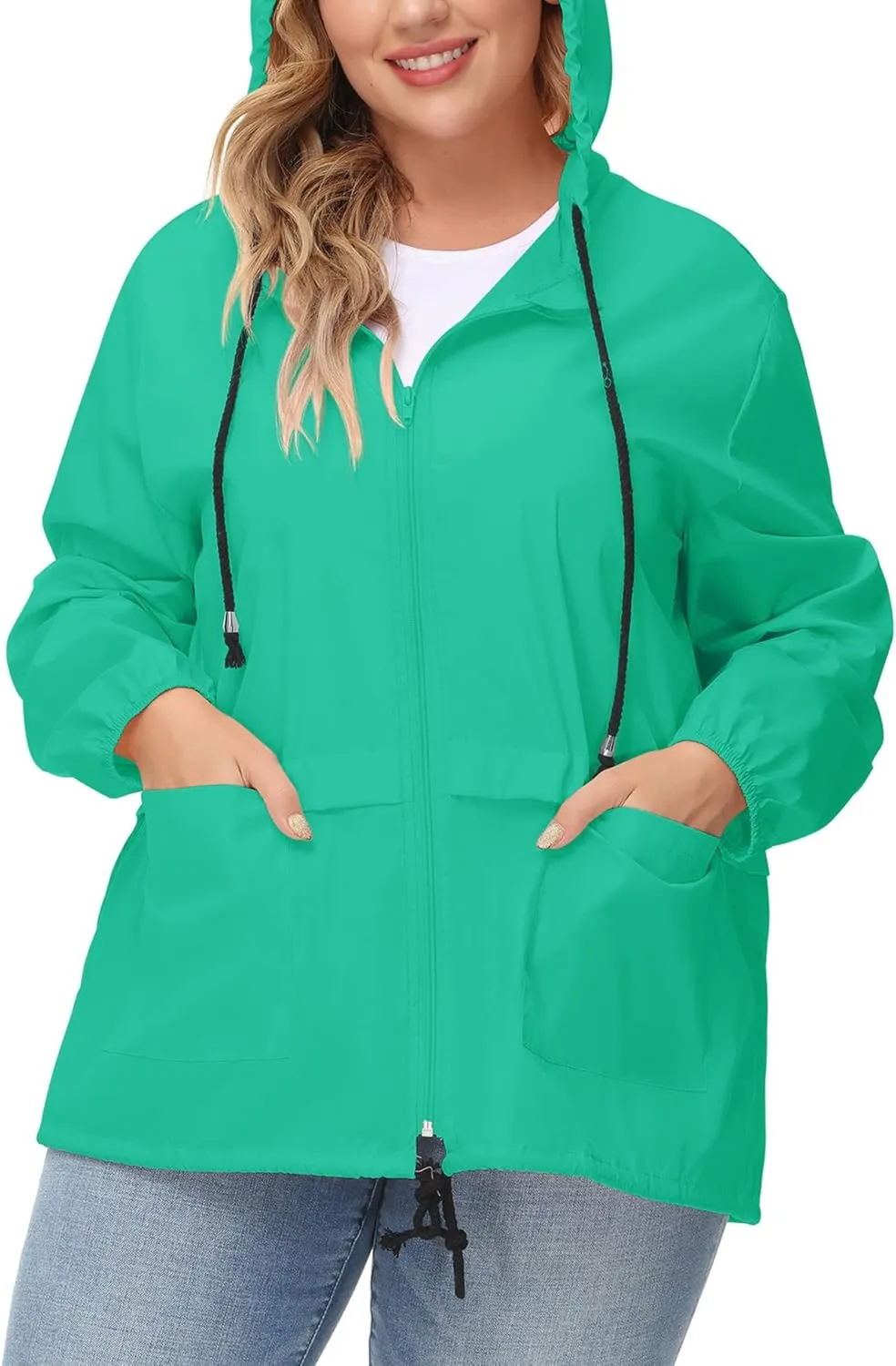 Avoogue Plus Size Raincoat Women Waterproof Rain Jacket Packable Outdoor Hooded Windbreaker