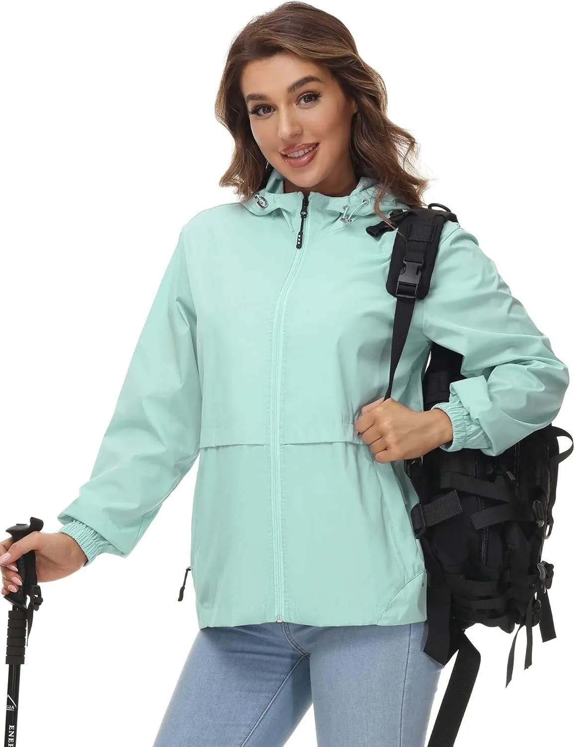 Avoogue Womens Waterproof Rain Jacket Lightweight Raincoat Packable Hooded Outdoor Windbreaker