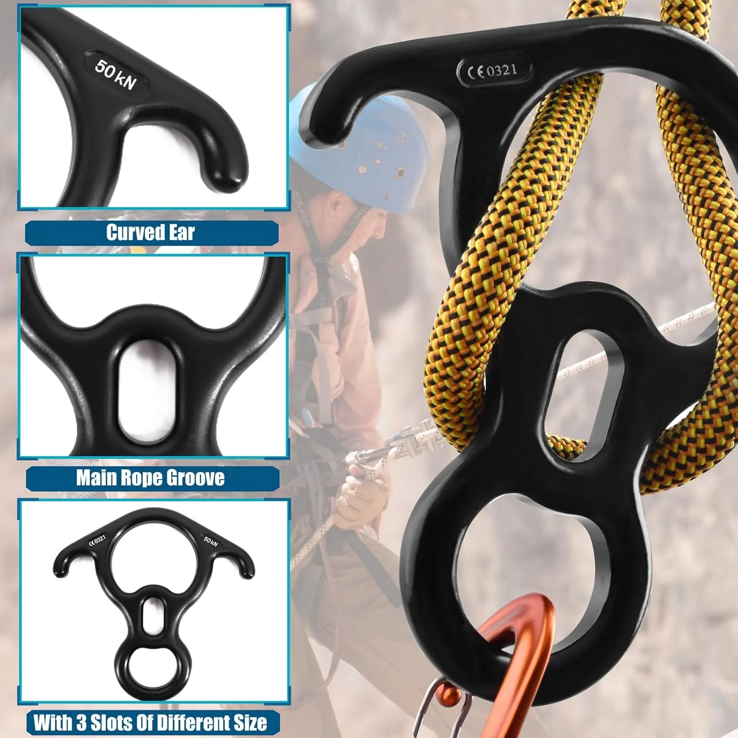Azarxis 35 kN 50 kN Climbing Rescue Figure 8 Descender Large Bent-Ear Rigging Plate Heavy Duty & High Strength Rappel Device Equipment for Rappelling Belaying Tree Climbing Aerial Silks Rigging