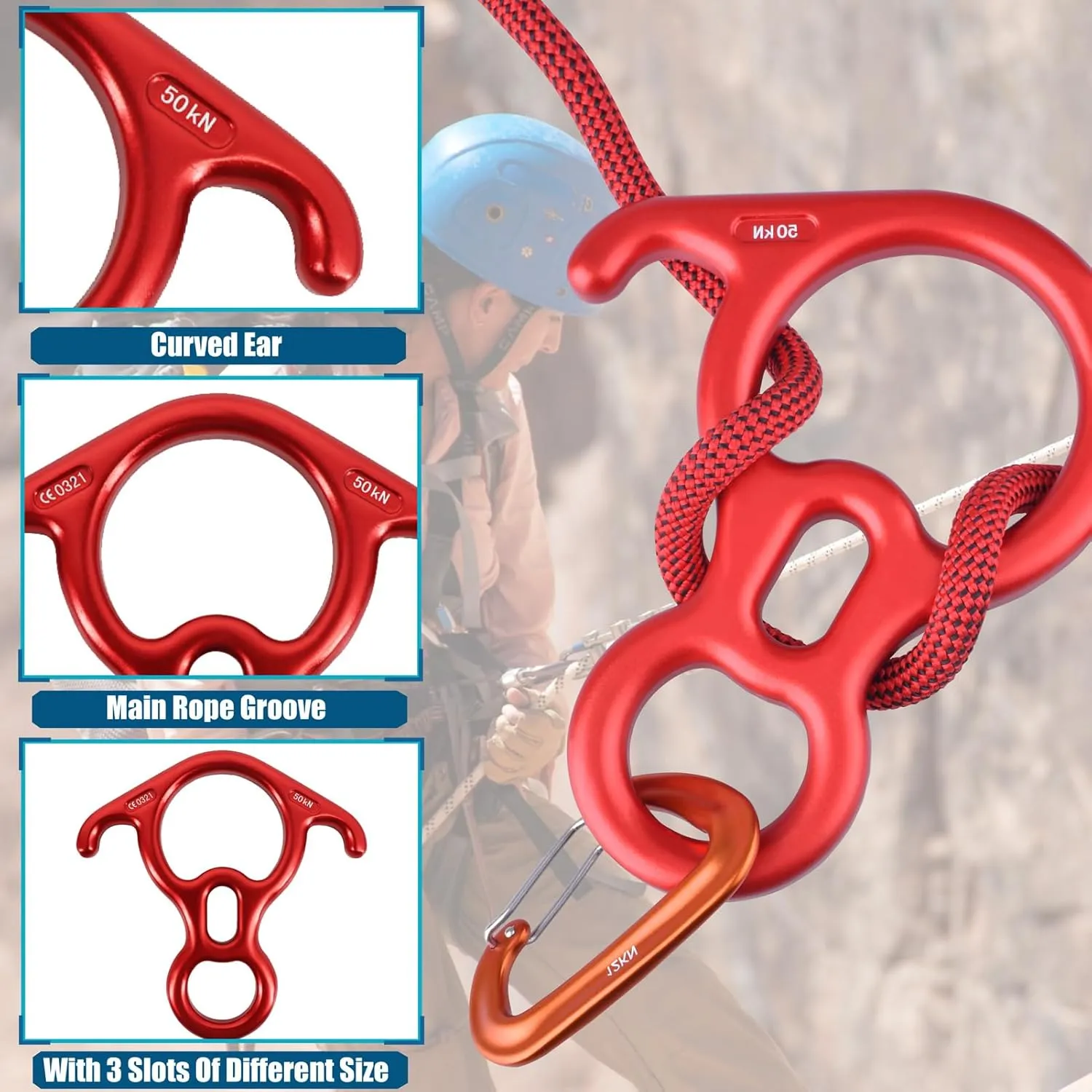 Azarxis 35 kN 50 kN Climbing Rescue Figure 8 Descender Large Bent-Ear Rigging Plate Heavy Duty & High Strength Rappel Device Equipment for Rappelling Belaying Tree Climbing Aerial Silks Rigging