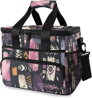 Aztec Purple Tribal Pattern Cooler Bag Insulated Cooler Soft Sided Cooler 24 Can Portable Picnic Bag Large Leakproof Lunch Bag Box for Beach Grocery Camping Travel Car Men Women