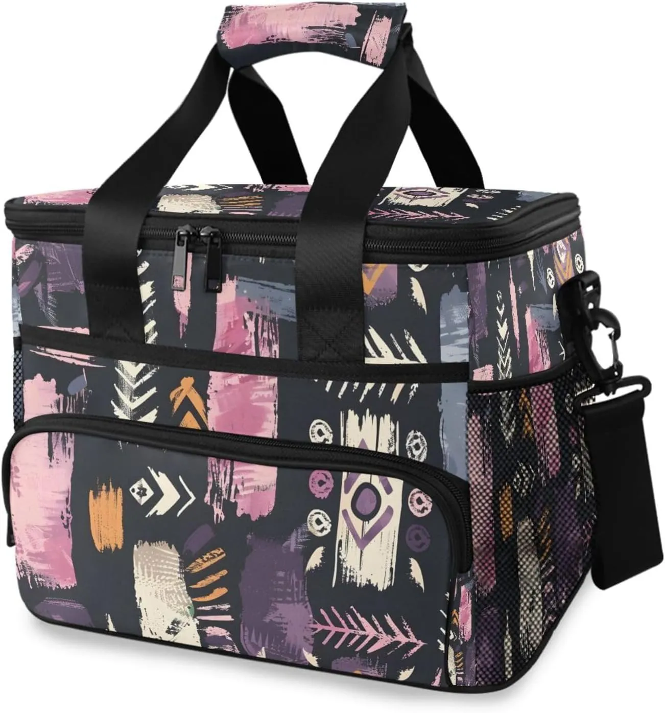 Aztec Purple Tribal Pattern Cooler Bag Insulated Cooler Soft Sided Cooler 24 Can Portable Picnic Bag Large Leakproof Lunch Bag Box for Beach Grocery Camping Travel Car Men Women