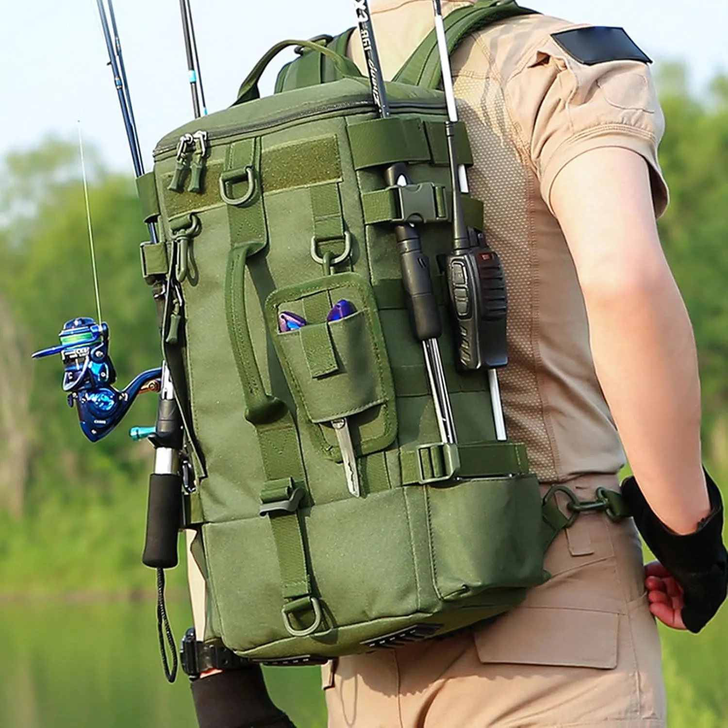 Backpack for Fishing - Fishing Backpack with Rod Holders Tackle Box| Rucksack Waterproof Bait Storage for Hiking Daypack Motorcycle Travel Kayak Trips Beach Picnics Camping
