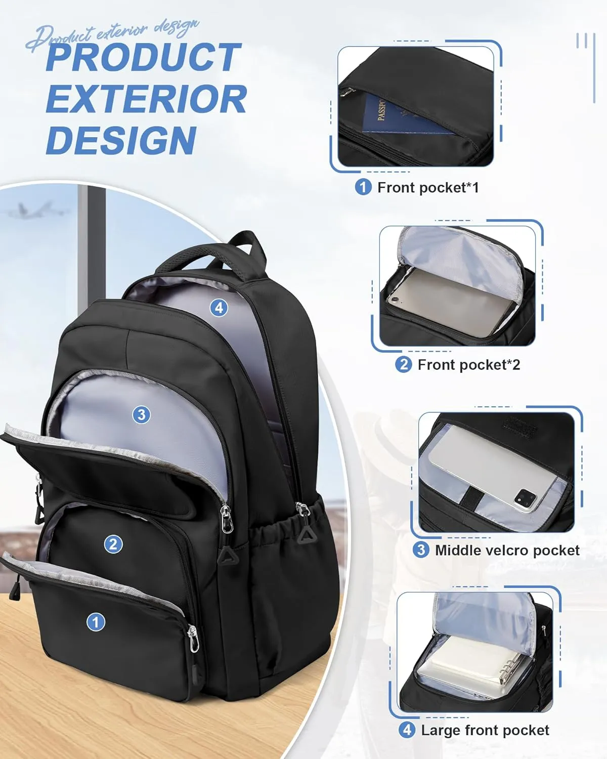 Backpack for Women Men, Waterproof High School Backpacks, Multifunction Casual Daypack, Classic Basic College Backpack, Middle School Bookbag for Teen Girls Boys, Children backpacks, Black