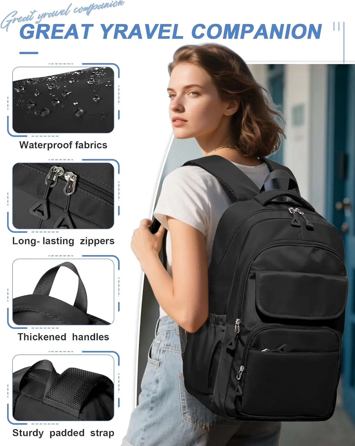 Backpack for Women Men, Waterproof High School Backpacks, Multifunction Casual Daypack, Classic Basic College Backpack, Middle School Bookbag for Teen Girls Boys, Children backpacks, Black