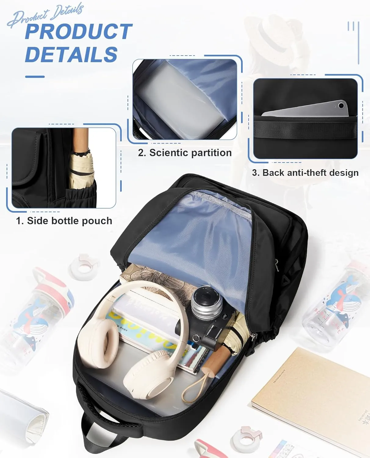 Backpack for Women Men, Waterproof High School Backpacks, Multifunction Casual Daypack, Classic Basic College Backpack, Middle School Bookbag for Teen Girls Boys, Children backpacks, Black