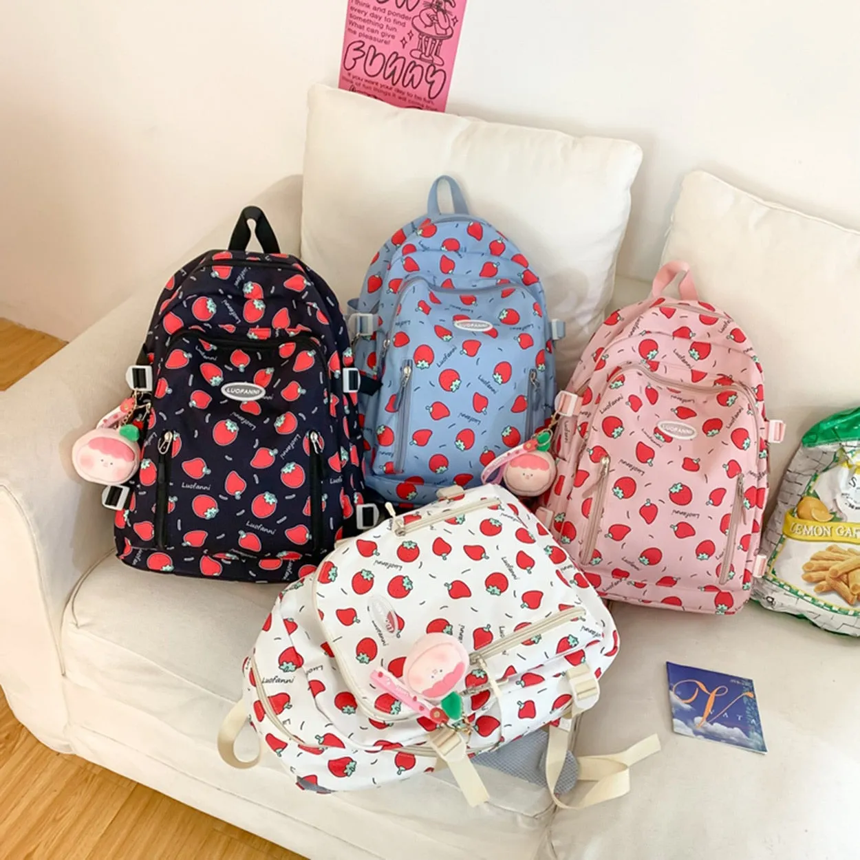 Backpack Strawberry Print Easy returns Waterproof Excellent reviews
