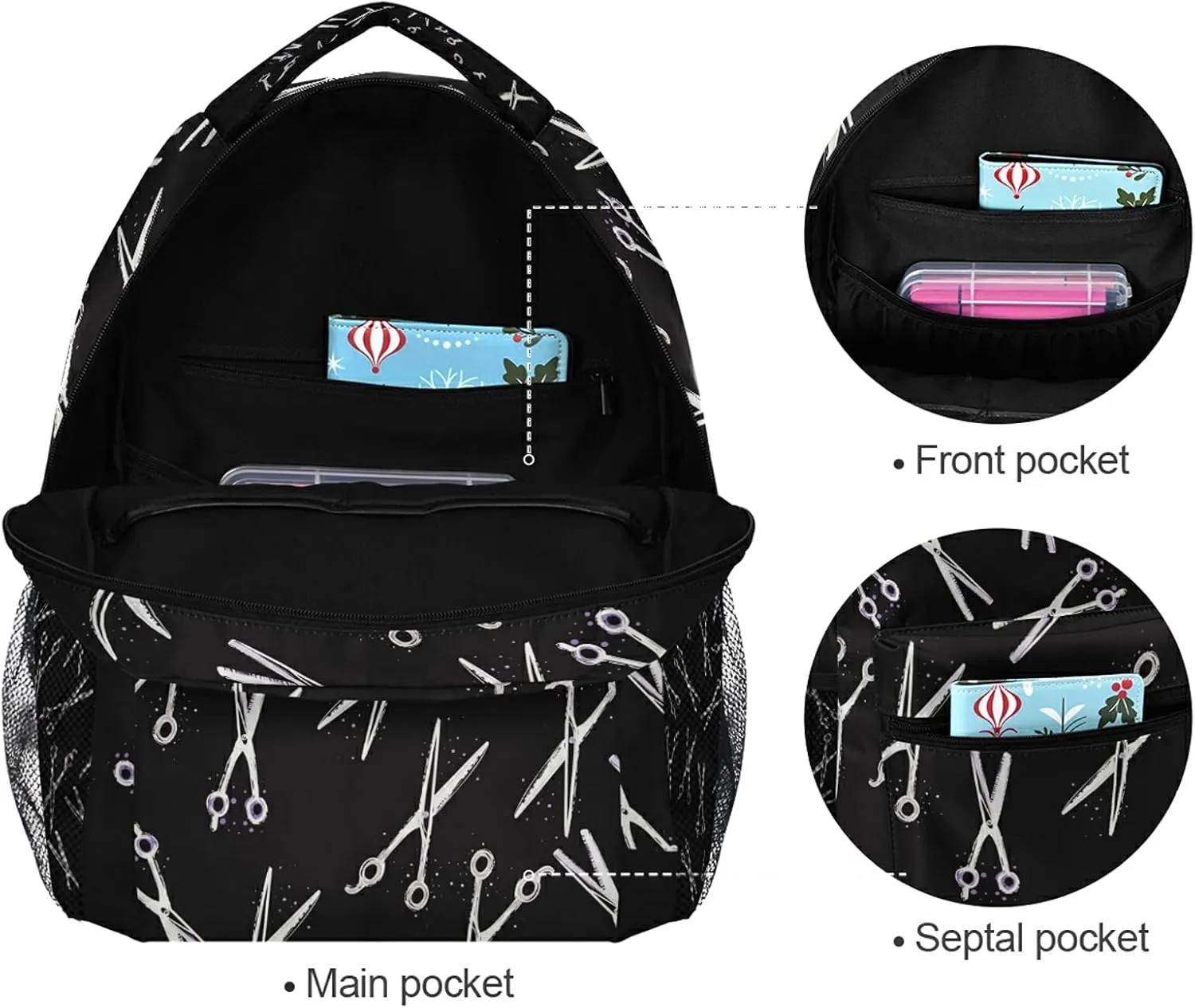 Backpack Travel Hair Stylist Hairdressing Scissors Print School Bookbags Shoulder Laptop Daypack College Bag for Womens Mens Boys Girls