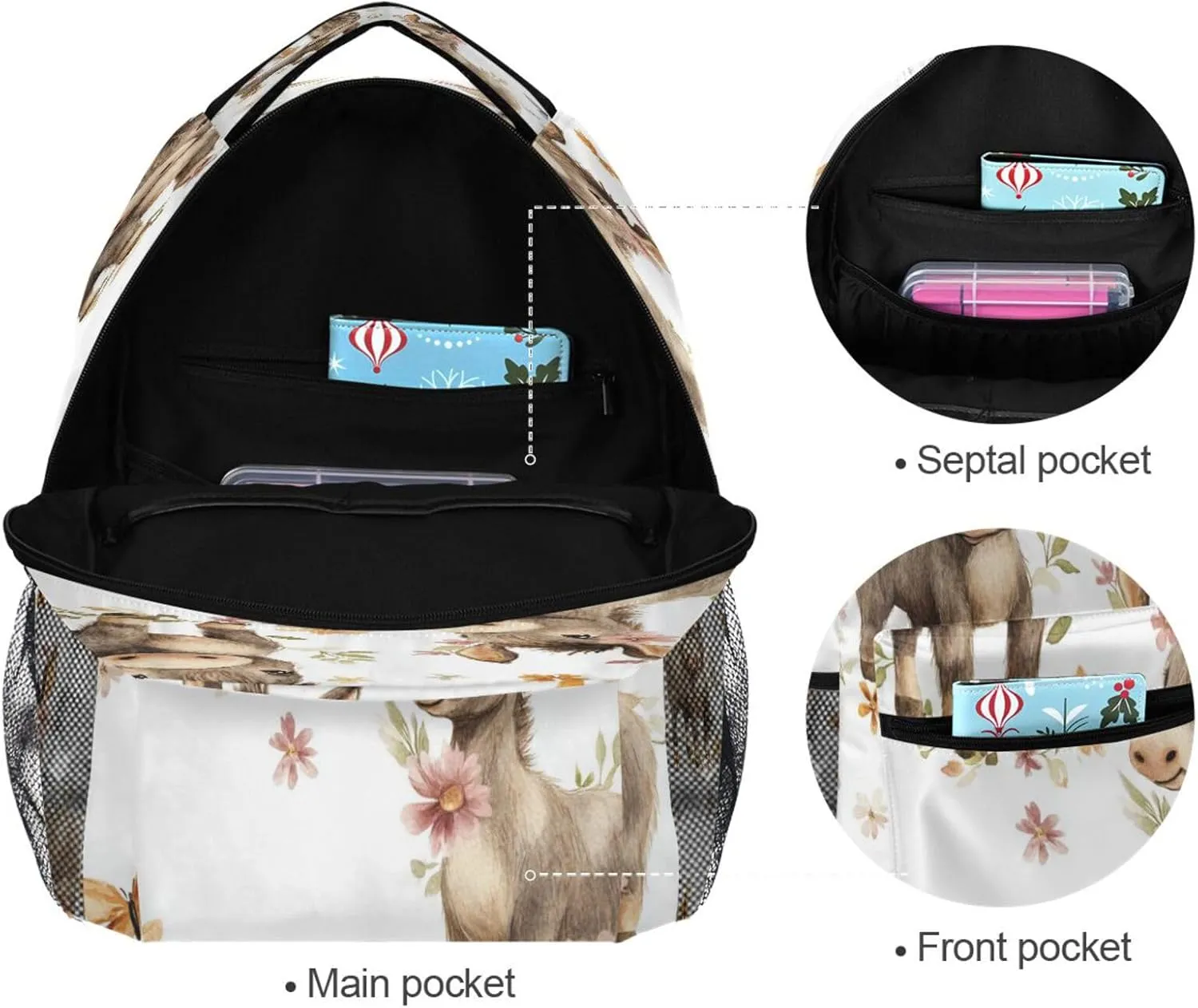 Backpacks for Teens Boys Girls Fashion Travel Laptop Backpack with Chest Strap for College Work Cute Donkey White
