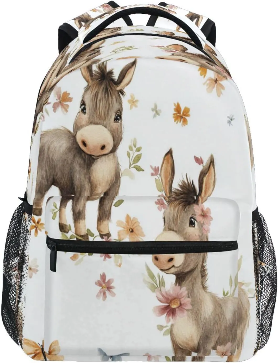 Backpacks for Teens Boys Girls Fashion Travel Laptop Backpack with Chest Strap for College Work Cute Donkey White