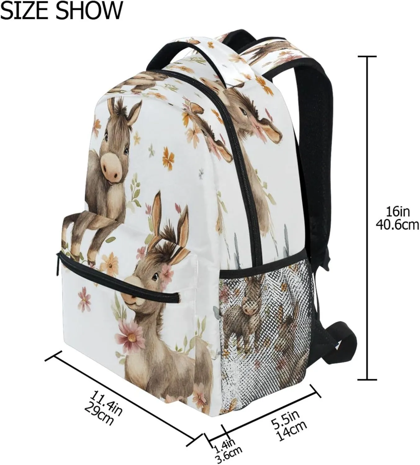 Backpacks for Teens Boys Girls Fashion Travel Laptop Backpack with Chest Strap for College Work Cute Donkey White