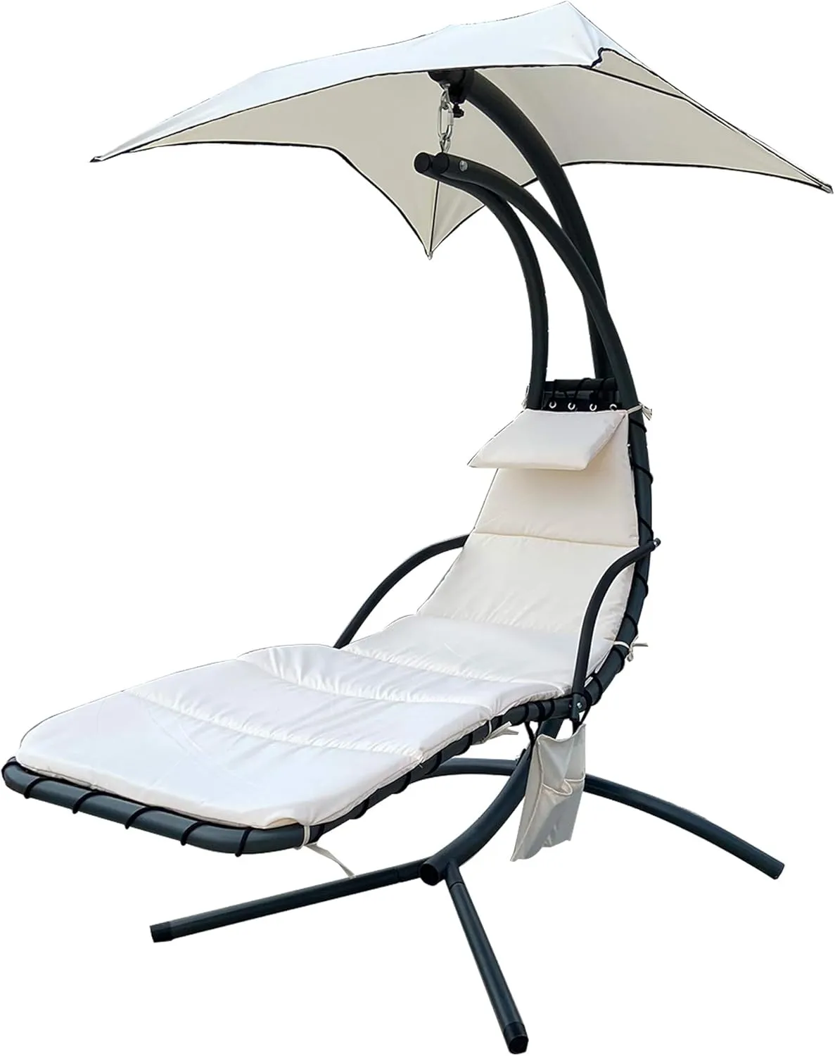 BalanceFrom Hanging Curved Chaise Lounge Chair Swing with Cushion, Pillow, Canopy, Stand and Storage Pouch, 330-Pound Capacity