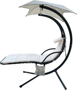 BalanceFrom Hanging Curved Chaise Lounge Chair Swing with Cushion, Pillow, Canopy, Stand and Storage Pouch, 330-Pound Capacity