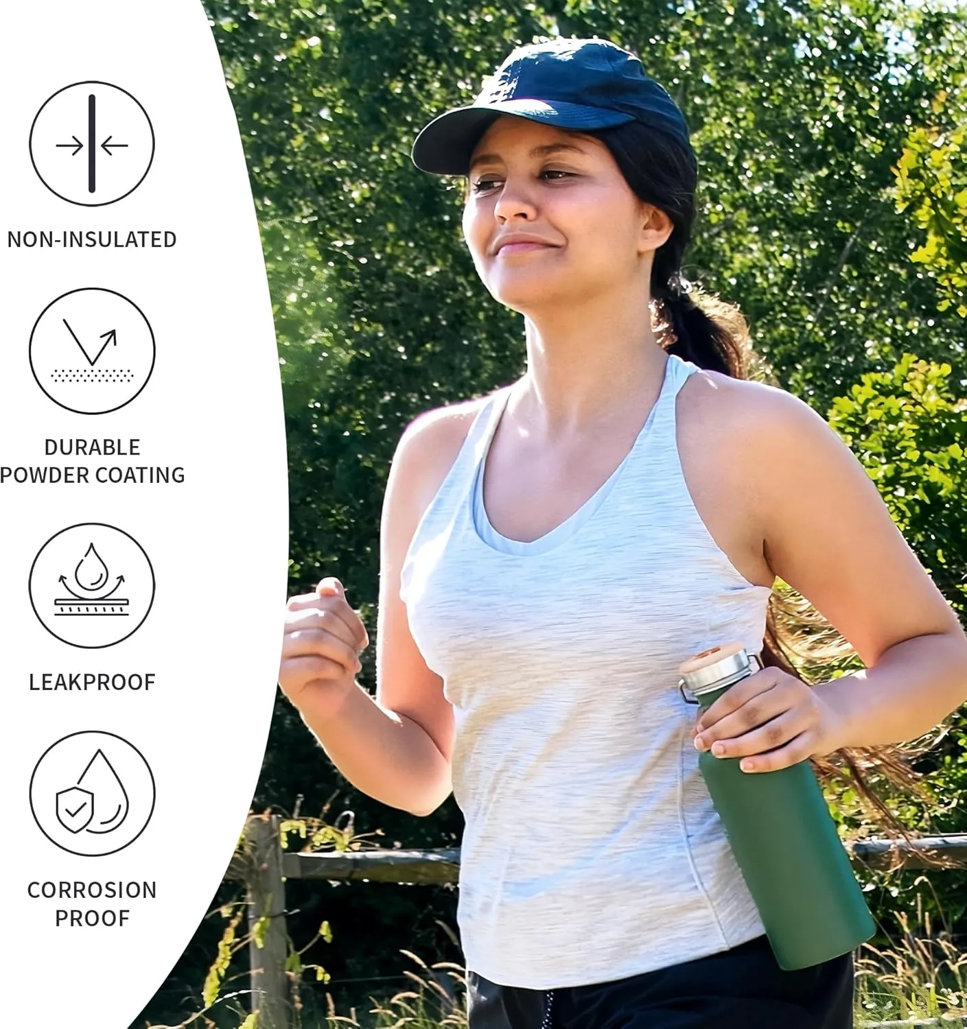 Bambaw Stainless Steel Water Bottle - Non-Insulated, Reusable Metal Sports Bottle, Sage Green/Grey