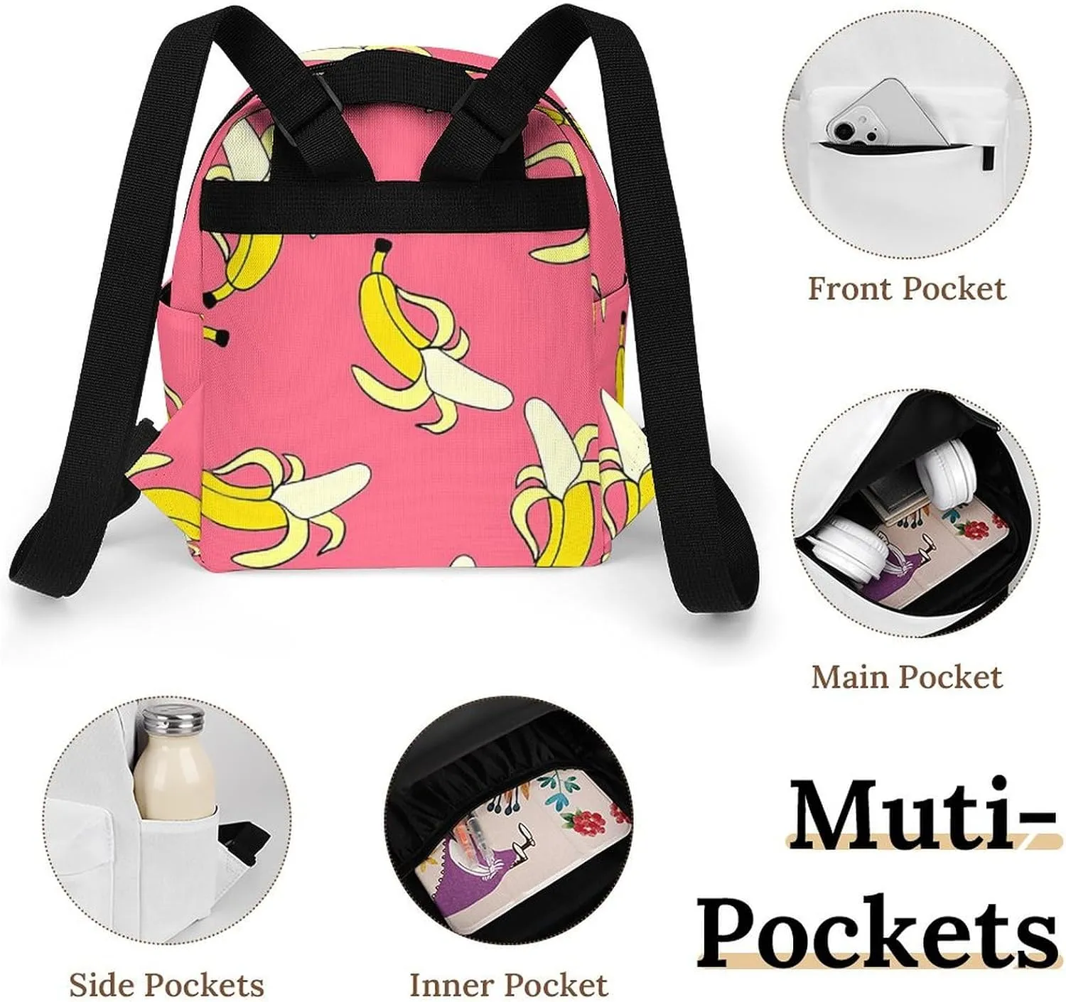 Banana Pattern Casual Women's Backpack, Lightweight, Waterproof, Versatile Daily Bag