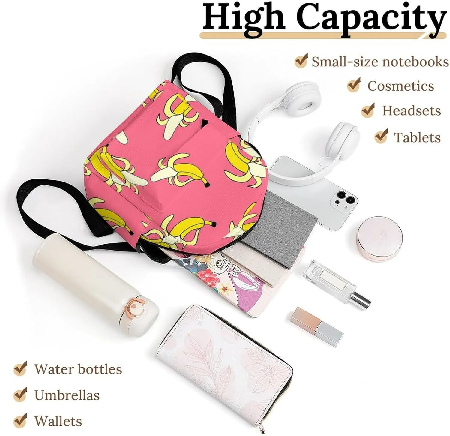 Banana Pattern Casual Women's Backpack, Lightweight, Waterproof, Versatile Daily Bag