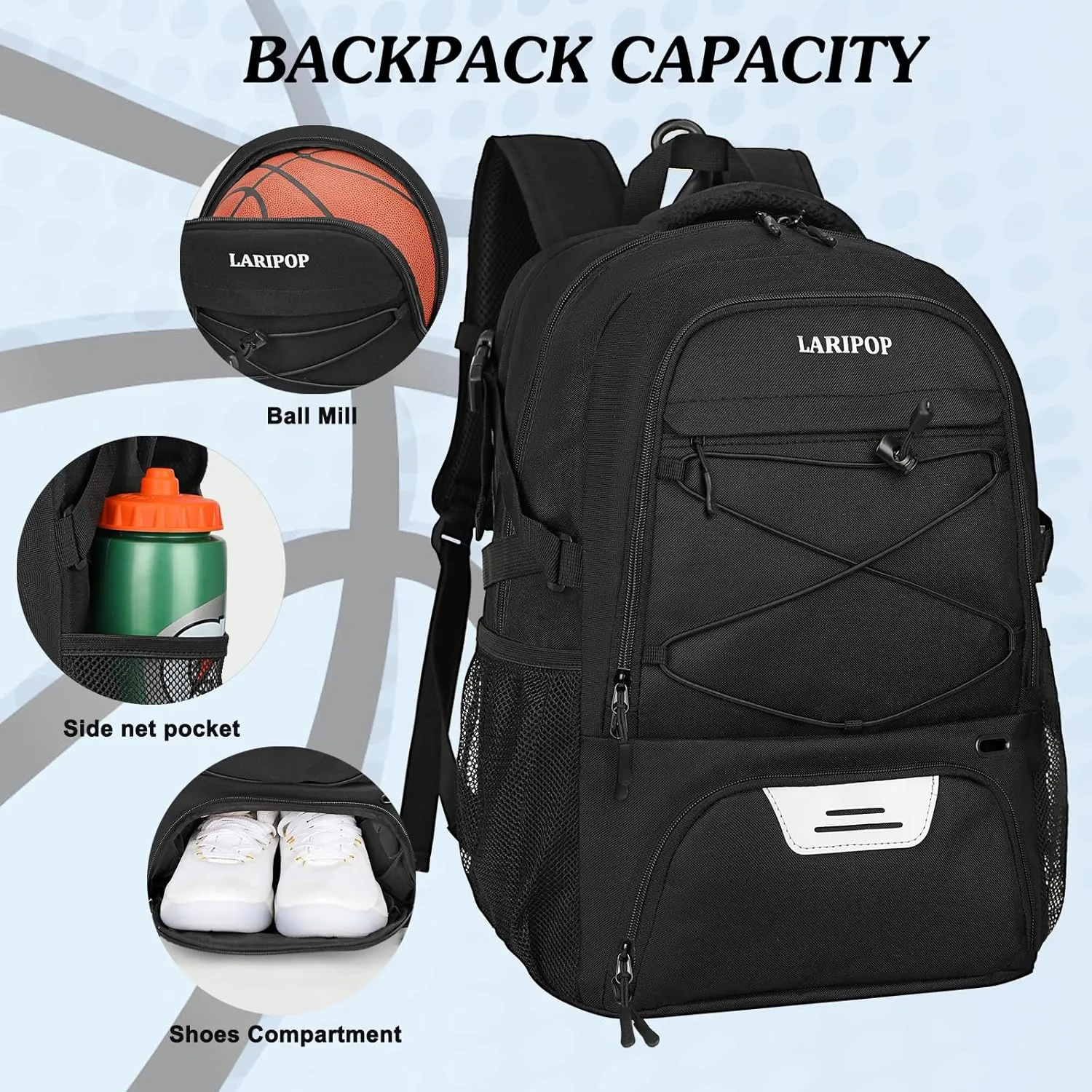 Basketball Bag Backpack with Ball Holder Shoes Compartment, Elite Backpack-Large Basketball Accessories Sports Bag