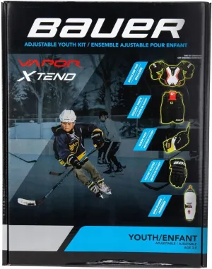Bauer Vapor X-Tend Youth Ice Hockey Starter Protective Kit, Adjustable Sizing, Gloves, Pants, Shoulder Pads, Shin Pads, Elbow Pads, Age 3-9