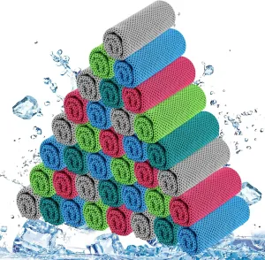 BBTO 32 x 12 Inch Microfiber Ice Towel, Cooling Cold Towel for Neck and Face Breathable Chilly for Yoga, Sport, Gym, Workout, Camping and More Activities(Bright Colors, 50 Count)