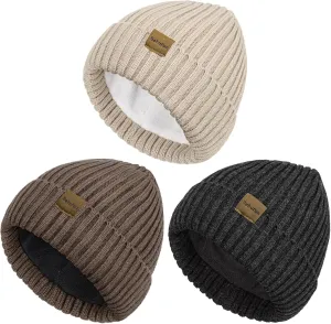 Beanies Hats Men 3 Pack, Unisex Beanie for Men Women, Warm Soft Polar Fleece Lining Thick Knit Cuff Winter Hat