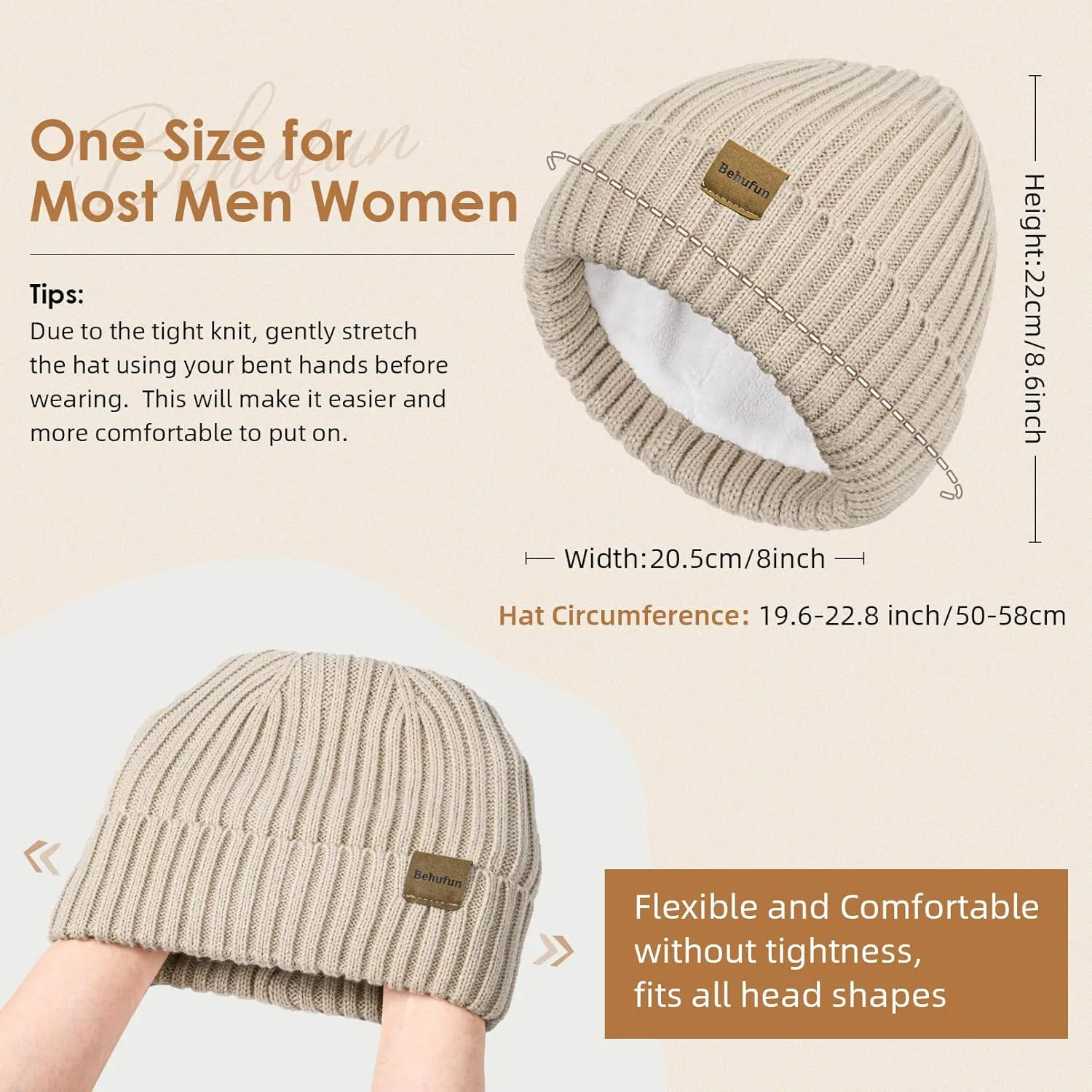 Beanies Hats Men 3 Pack, Unisex Beanie for Men Women, Warm Soft Polar Fleece Lining Thick Knit Cuff Winter Hat