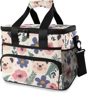 Bear Forest Animal Floral Cooler Bag Insulated Cooler Soft Sided Cooler 24 Can Portable Picnic Bag Large Leakproof Lunch Bag Box for Beach Grocery Camping Travel Car Men Women