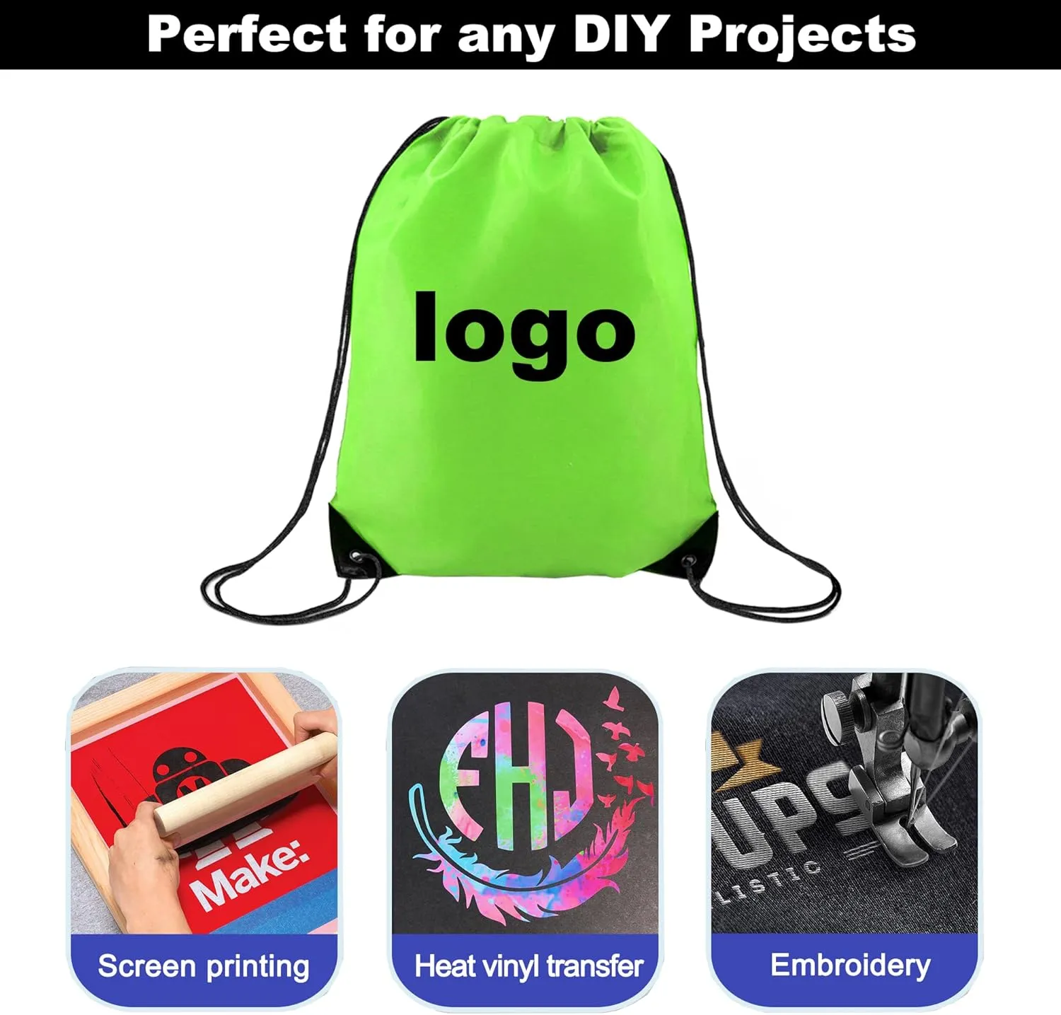 BeeGreen 20 Packs Green Drawstring Bags for Birthday Party Gym Sports Multipurpose Polyester Cinch Sackpack Bulk for Heat Vinyl Tie Dye Pull String Sinch Sacks