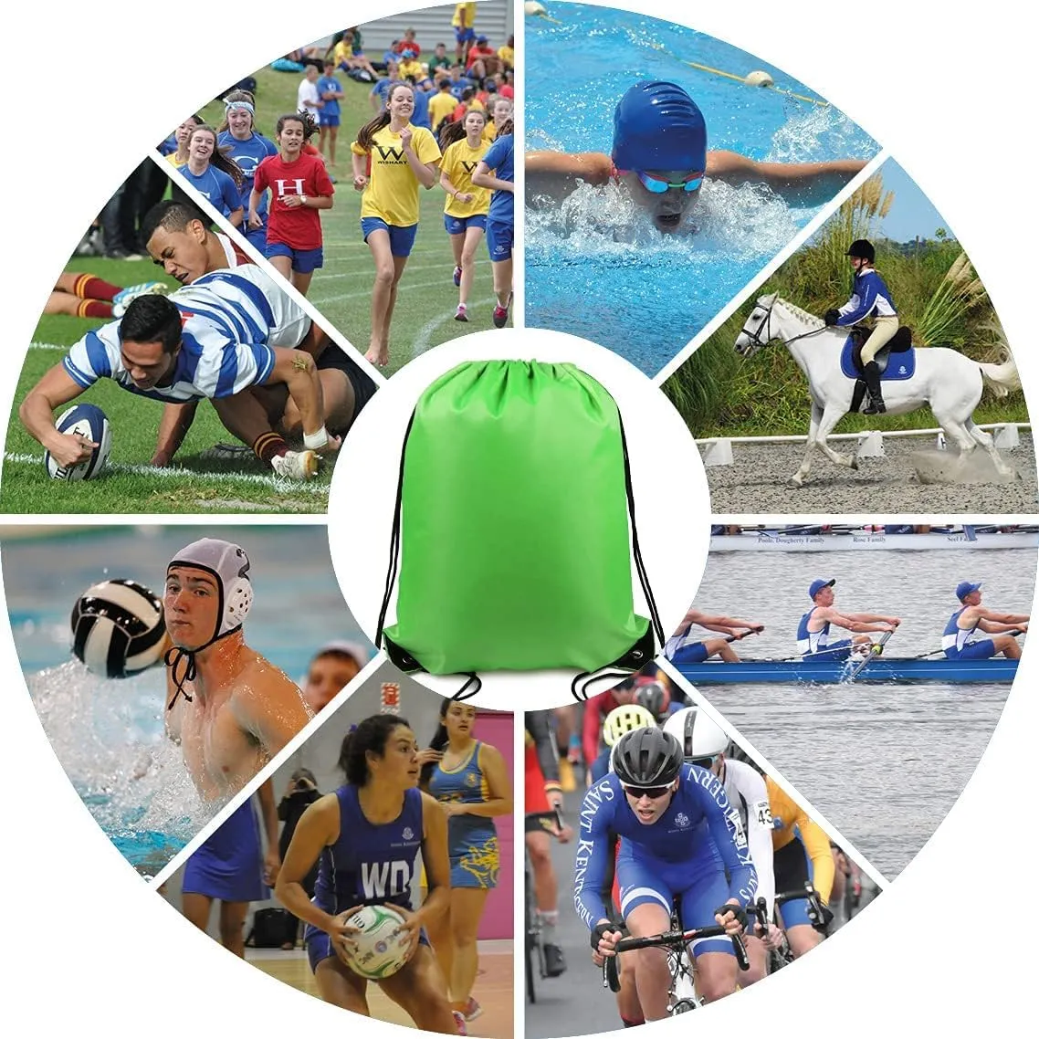 BeeGreen 20 Packs Green Drawstring Bags for Birthday Party Gym Sports Multipurpose Polyester Cinch Sackpack Bulk for Heat Vinyl Tie Dye Pull String Sinch Sacks
