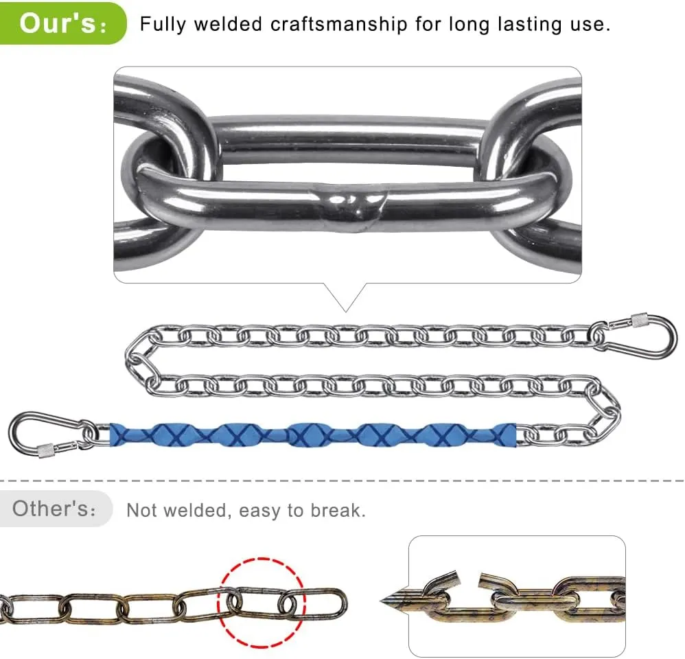 BeneLabel 4-Pack 85" Stainless Steel Swing Chains with Handle Grip Sleeve and Quick Connect Buckles, Heavy Duty Hanging Kit for Hammock Chairs, Porch Swings, Punching Bags, and More, 1000 lbs Capacity